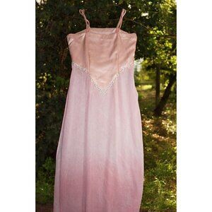 Fairycore Vintage Pink Embellished Strapless Gown - Satin & Sheer Tulle Overlay,